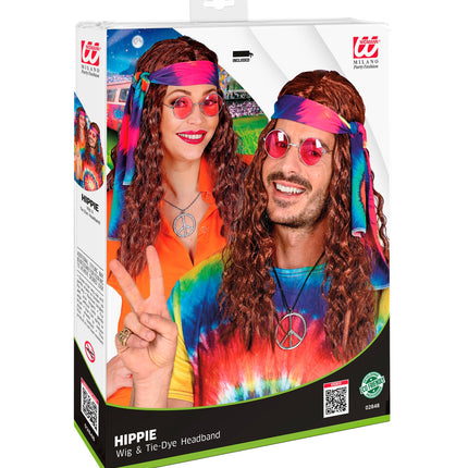 Widmann SRL Hippie pruik bruin haren met hoofdband