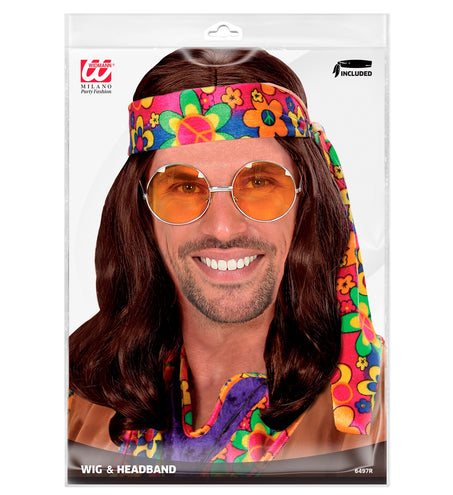 Widmann SRL Hippie pruik Lennon bruin