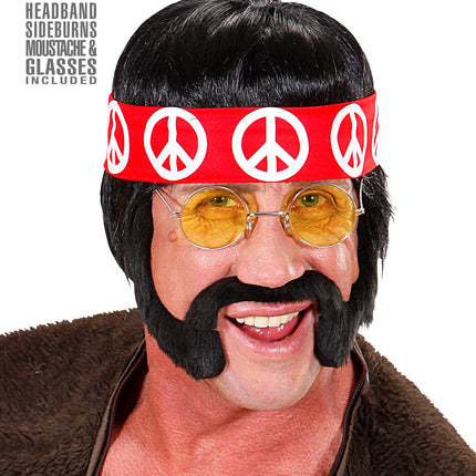 Widmann SRL Hippie pruik met hoofdband en snor