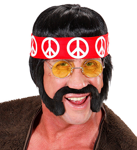 Widmann SRL Hippie pruik met hoofdband en snor