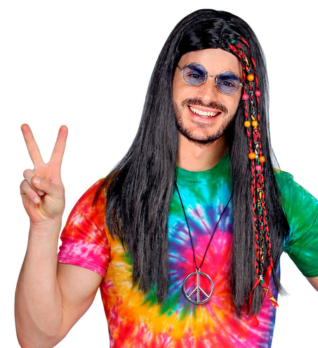 Widmann SRL Hippie pruik met kraaltjes en staartjes