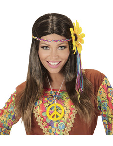 Widmann SRL Hippie pruik met zonnebloem haarband