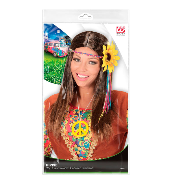 Widmann SRL Hippie pruik met zonnebloem haarband