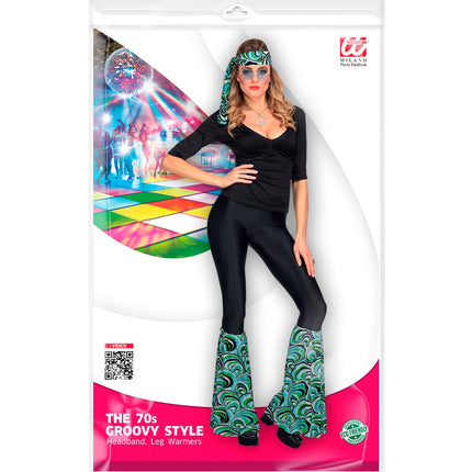 Widmann SRL Hippie verkleedset blauw jaren 70 met hoofdband en beenwarmers