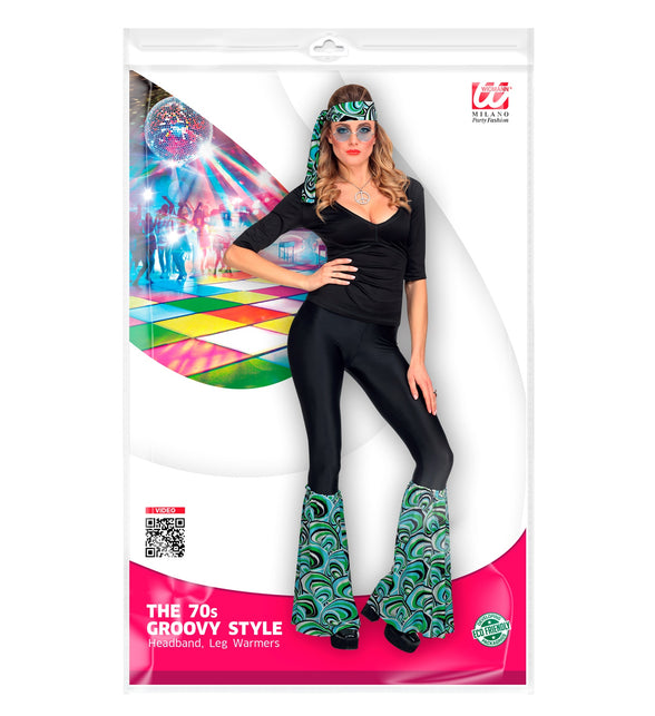 Widmann SRL Hippie verkleedset blauw jaren 70 met hoofdband en beenwarmers