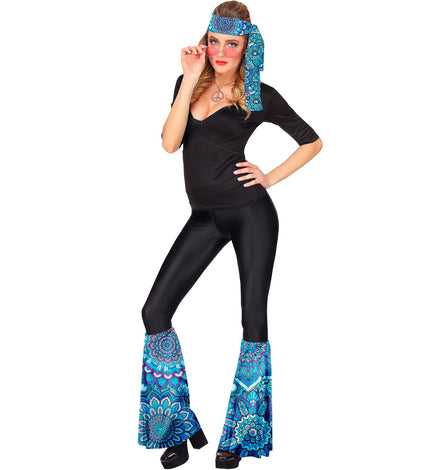 Widmann SRL Hippie verkleedset jaren 70 blauw mandala met hoofdband en beenwarmers