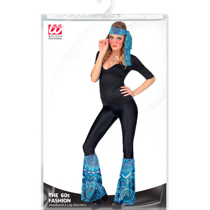 Widmann SRL Hippie verkleedset jaren 70 blauw mandala met hoofdband en beenwarmers