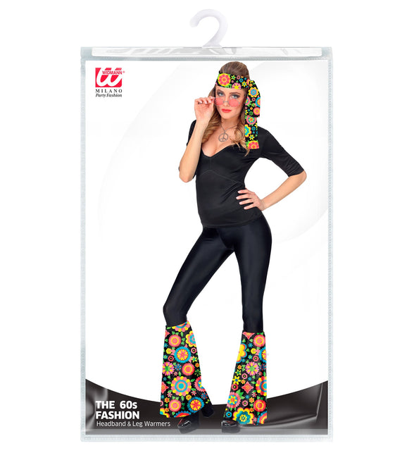 Widmann SRL Hippie verkleedset jaren 70 kleurrijk met hoofdband en beenwarmers