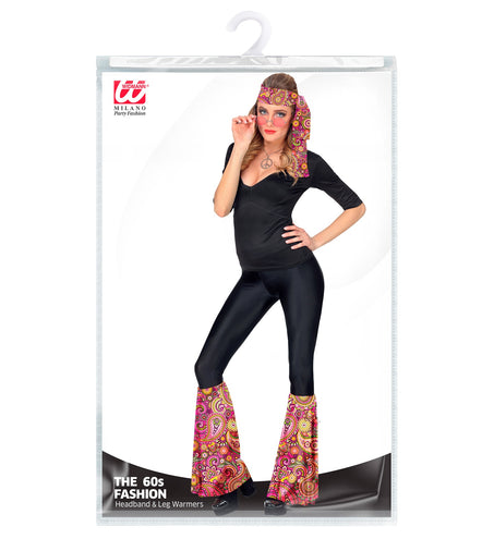 Widmann SRL Hippie verkleedset paisley roze met beenwarmers en hoofdband