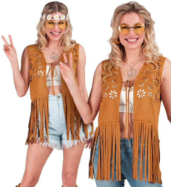 Widmann SRL Hippie vest met franjes licht bruin