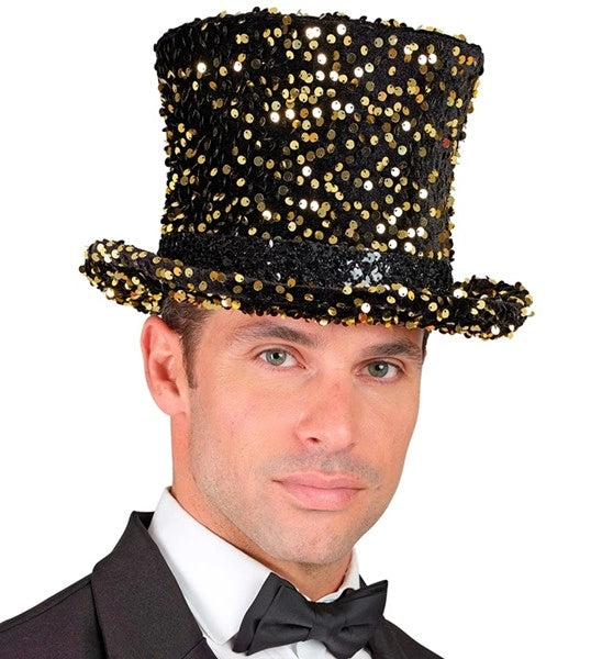 Widmann SRL Hoge hoed pailletten zwart/goud Luuk top kwaliteit
