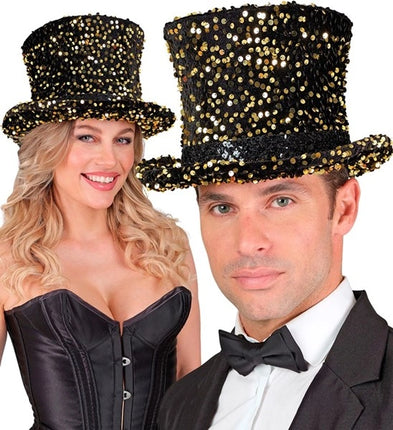 Widmann SRL Hoge hoed pailletten zwart/goud Luuk top kwaliteit