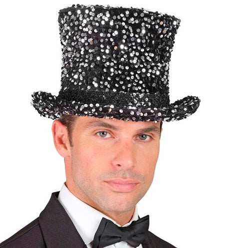 Widmann SRL Hoge hoed pailletten zwart/zilver Thijs top kwaliteit