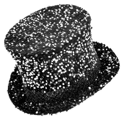 Widmann SRL Hoge hoed pailletten zwart/zilver Thijs top kwaliteit