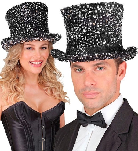 Widmann SRL Hoge hoed pailletten zwart/zilver Thijs top kwaliteit