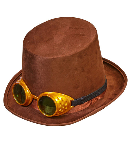 Widmann SRL Hoge hoed steampunk bruin met stofbril