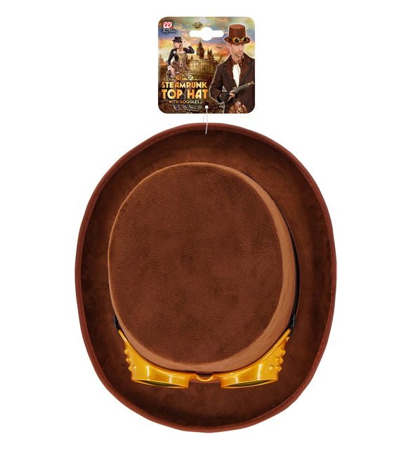 Widmann SRL Hoge hoed steampunk bruin met stofbril