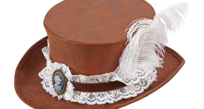 Widmann SRL Hoge hoed steampunk met veer