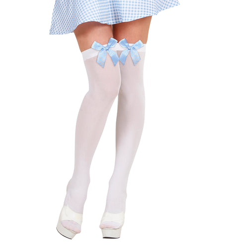 Widmann SRL Hoge witte kousen met blauwe strik