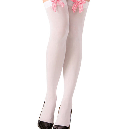 Widmann SRL Hoge witte kousen met roze strik