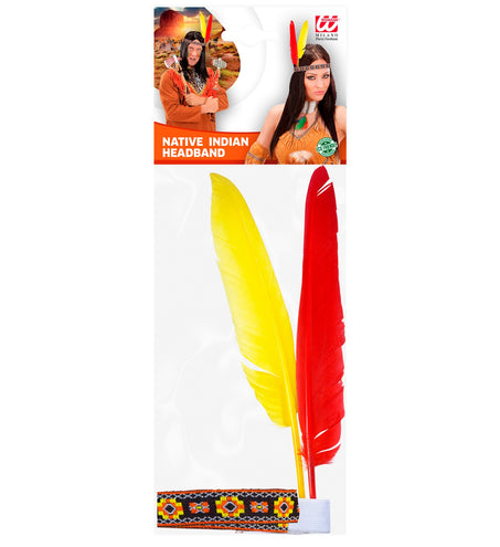 Widmann SRL Hoofdband indiaan met 2 veren