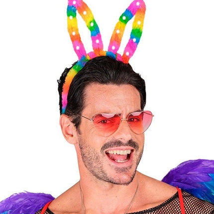 Widmann SRL Hoofdband konijn regenboog met lampje Siem