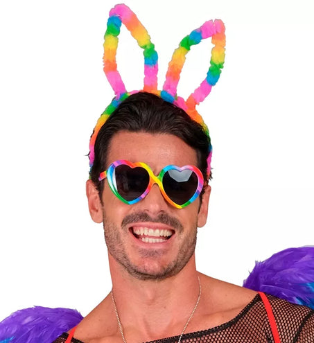 Widmann SRL Hoofdband konijn regenboog met lampje Siem