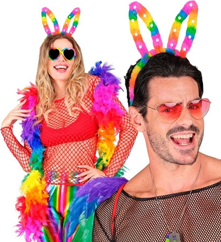 Widmann SRL Hoofdband konijn regenboog met lampje Siem