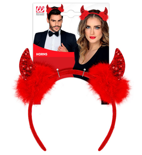 Widmann SRL Hoofdband pailletten hoorntjes Evi rood