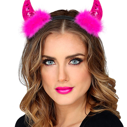 Widmann SRL Hoofdband pailletten hoorntjes Evi roze