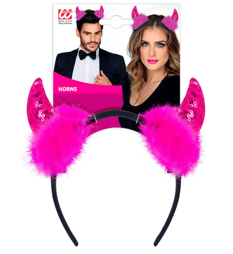 Widmann SRL Hoofdband pailletten hoorntjes Evi roze