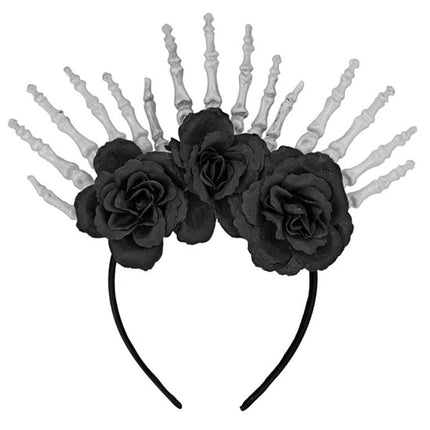 Widmann SRL Hoofdband skelet handen en zwarte rozen Liv