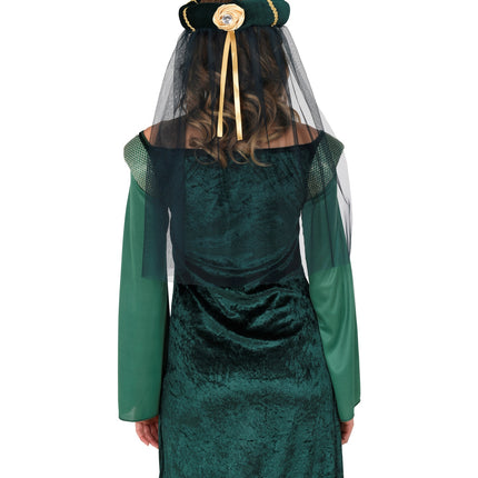 Widmann SRL Hoofdbedekking met sluier middeleeuwse koningin groen
