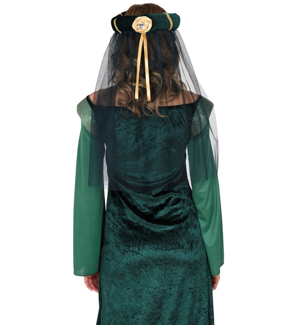 Widmann SRL Hoofdbedekking met sluier middeleeuwse koningin groen