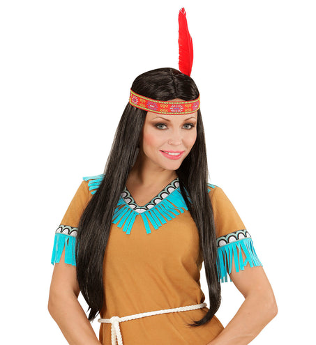 Widmann SRL Indianen pruik hoofdband met veer dames