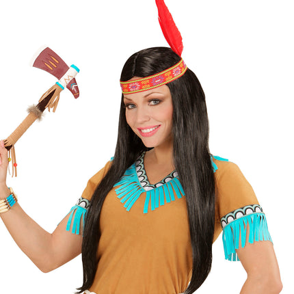 Widmann SRL Indianen pruik hoofdband met veer dames