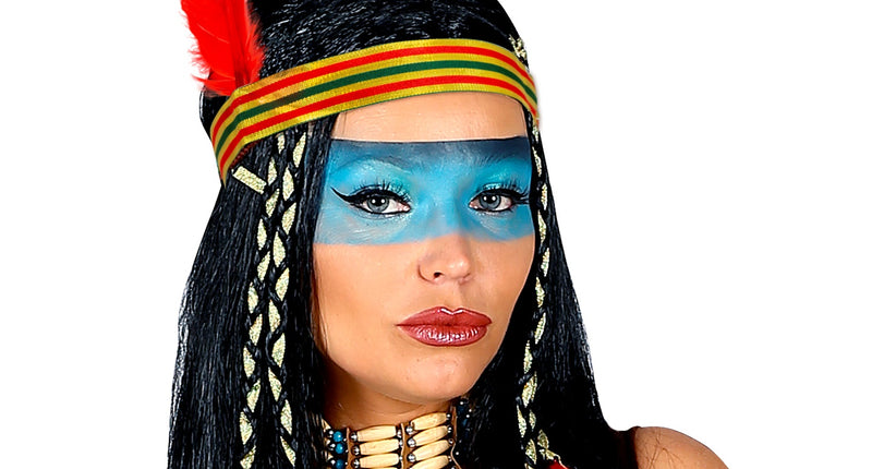 Widmann SRL Indianen pruik met vlechten en veer