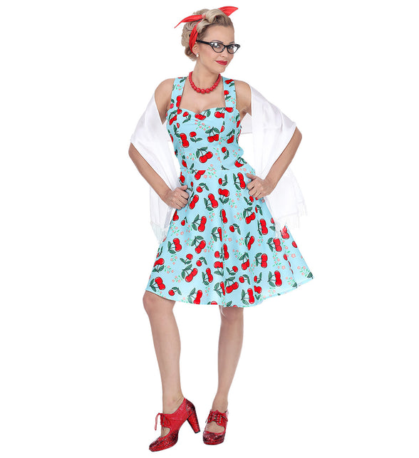 Widmann SRL Jaren 50 jurk Cherry licht blauw