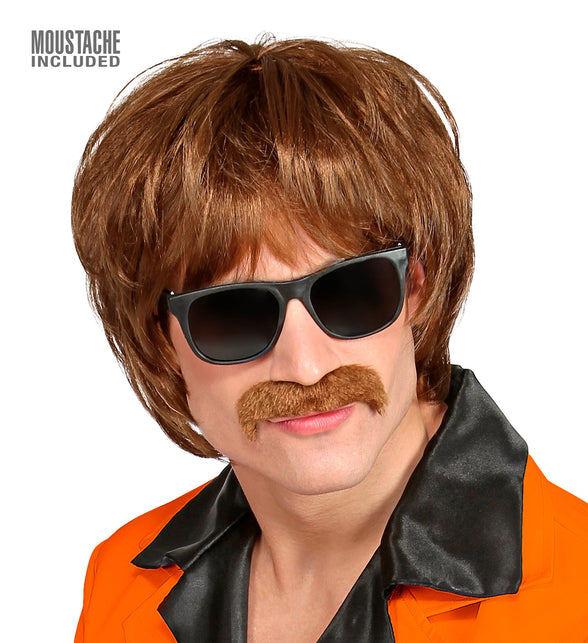 Widmann SRL Jaren 60 pruik met snor bruin