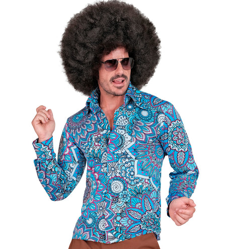 Widmann SRL Jaren 70 shirt mandala blauw heren