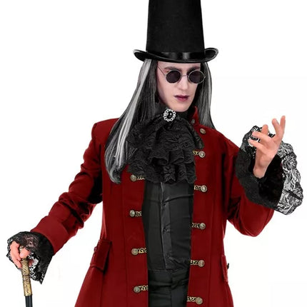 Widmann SRL Kanten jabot met edelstenen en manchetten zwart Niek