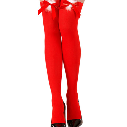 Widmann SRL Kerst panty rood met rode strik en wit plushe