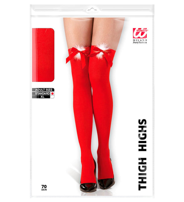 Widmann SRL Kerst panty rood met rode strik en wit plushe