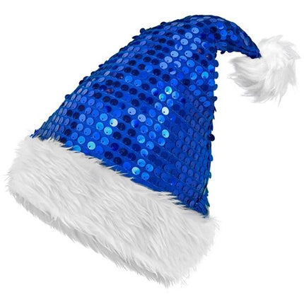 Widmann SRL Kerstman muts pluche en pailletten blauw Lotte