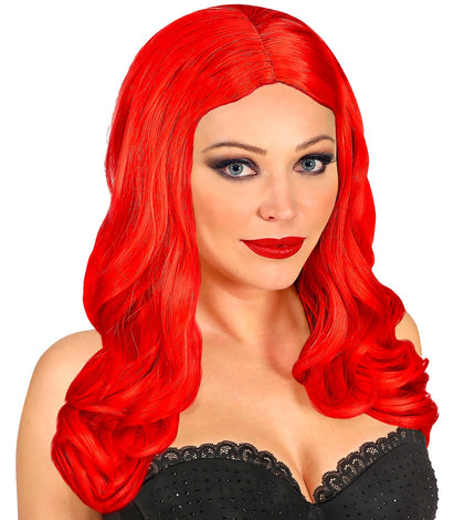Widmann SRL Lange rode pruik roxy met krul