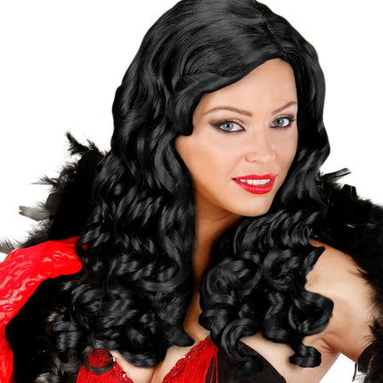 Widmann SRL Lange zwarte krullen pruik Jane