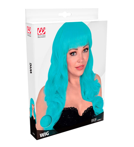 Widmann SRL Lichtblauw pruik met pony en krullen