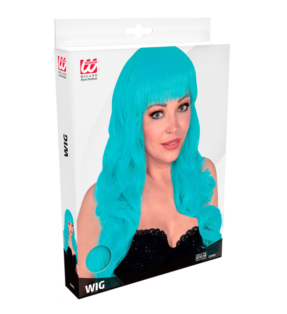 Widmann SRL Lichtblauw pruik met pony en krullen