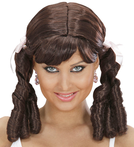 Widmann SRL Lolita pruik bruin met haarstrikjes