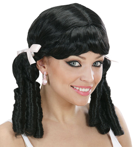 Widmann SRL Lolita pruik zwart met haarstrikjes